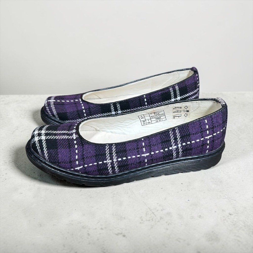 Dr. Martens Ellen Purple Plaid Ballet Flats Shoes Womens 7 AW004 Tartan Slip On
